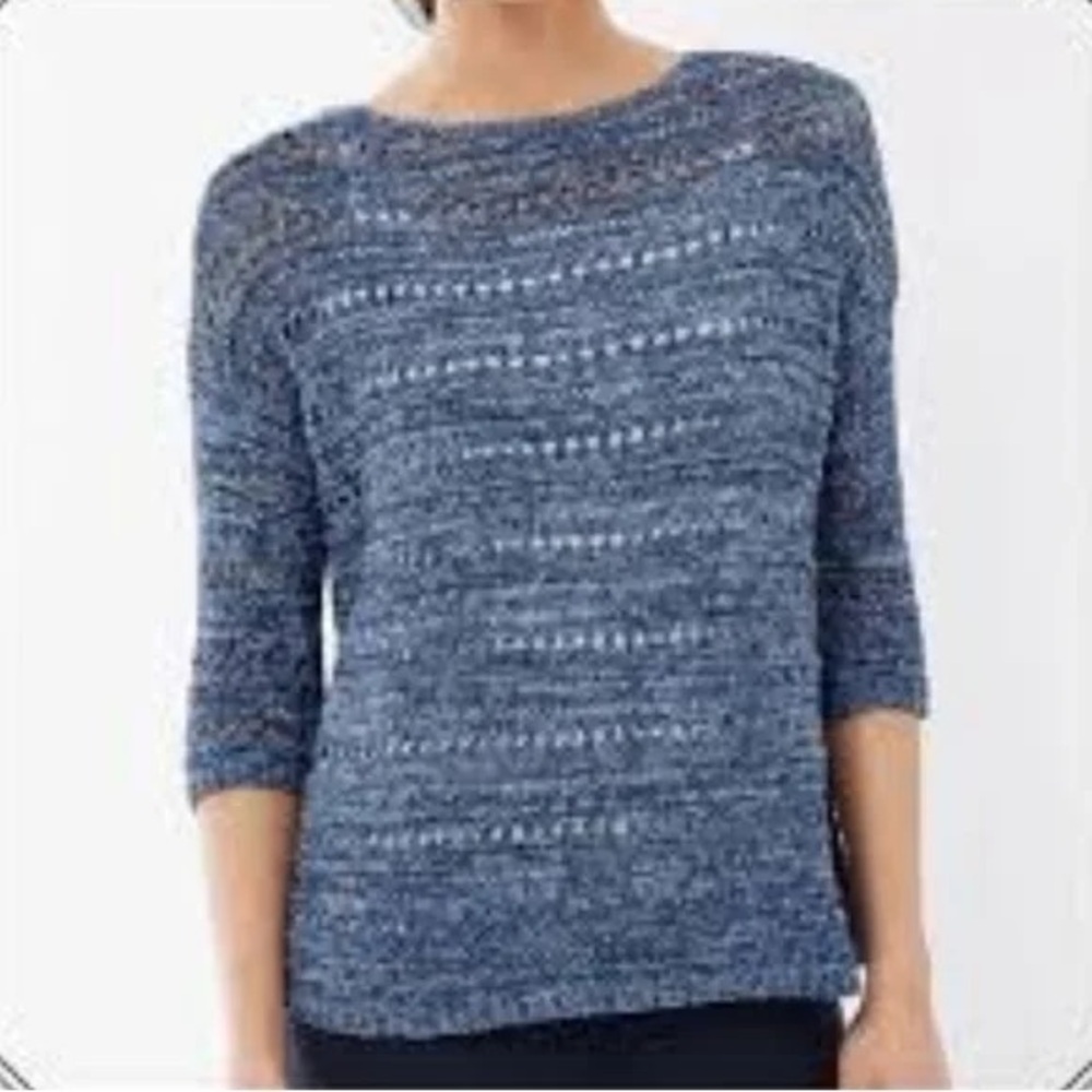 J. Jill Pure Jill Indigo Blue‎ Open Knit Beachy Boho Lagenlook Sweater Top Sz LP